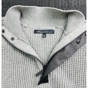 Kenneth Cole Waffle-Knit 1/4 Zip Sweater, Grey, Men's Large